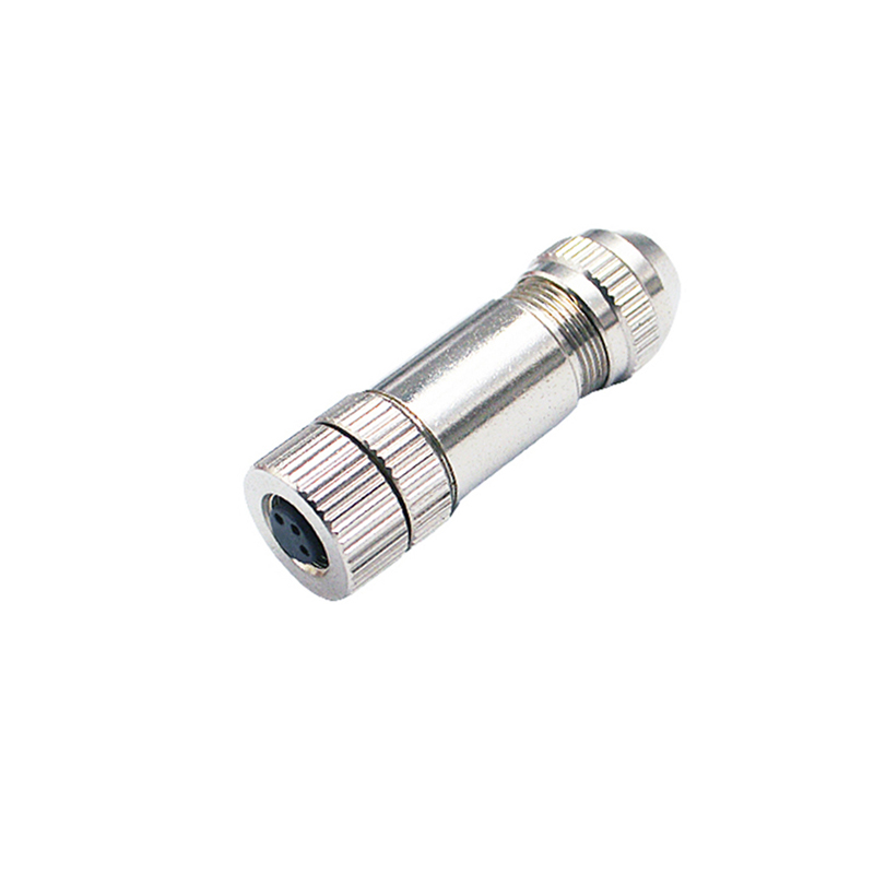 M8 3pins A code female straight metal assembly connector, shielded